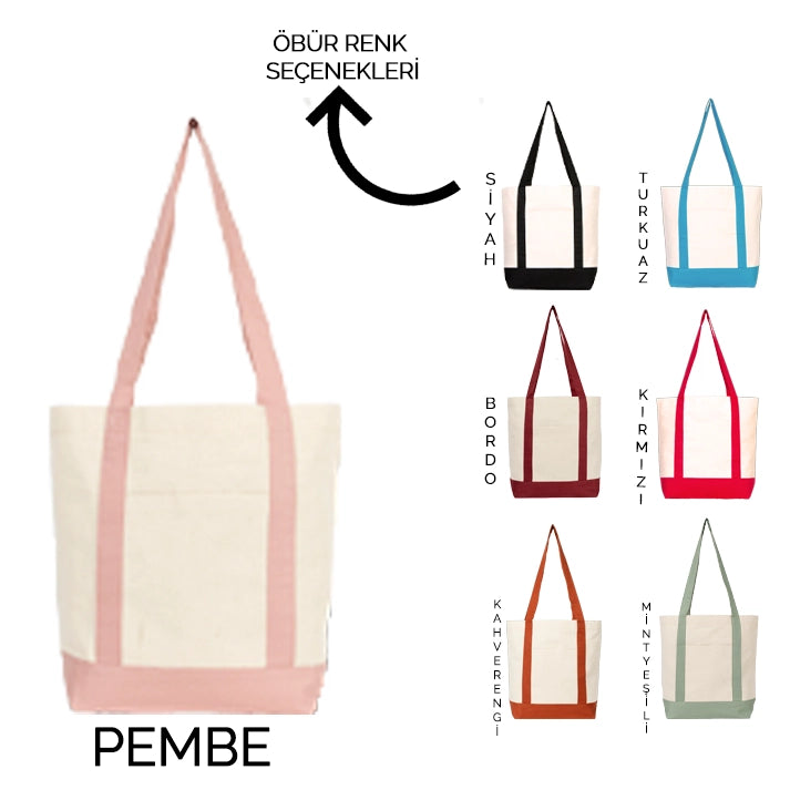 Trend Kanvas Çanta 40x35x12cm - Pembe Renkli Kulp
