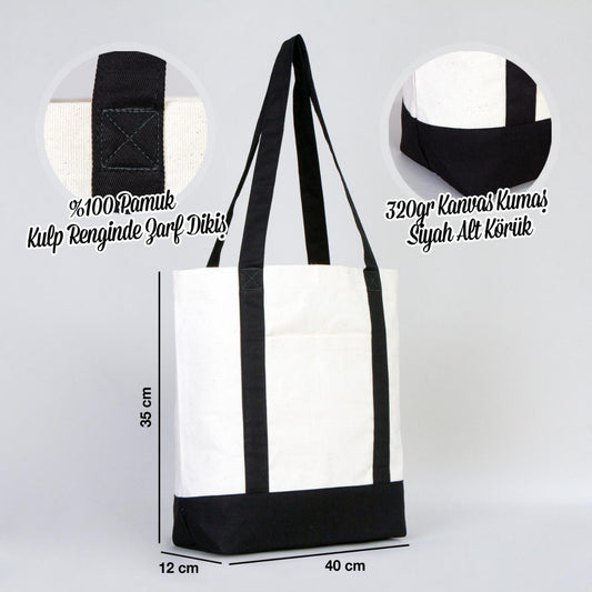 Trend Kanvas Çanta 40x35x12cm - Siyah Renkli Kulp - istecanta.com