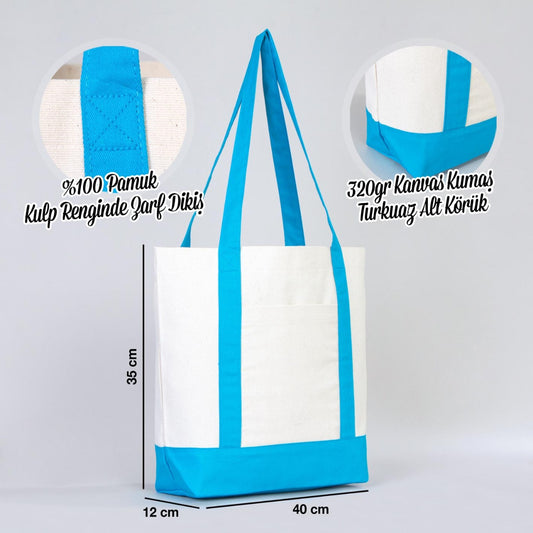 Trend Kanvas Çanta 40x35x12cm - Turkuaz Renkli Kulp - istecanta.com