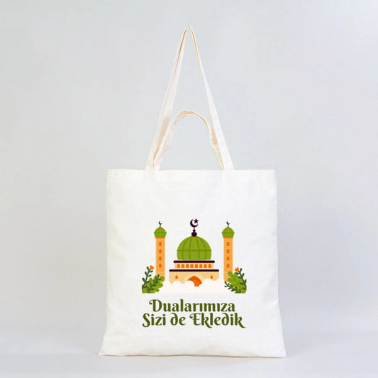 Hac ve Umre Hediyelik Ham Bez Çanta | 40x40 cm Kabe-i Muazzama’dan Selam ve D... - detay görünüm