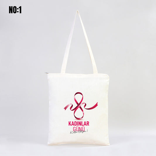 Fermuarlı Ham Bez Çanta 35x40 cm Kadınlar Günü Baskılı (Özelleştirilebilir) - istecanta.com