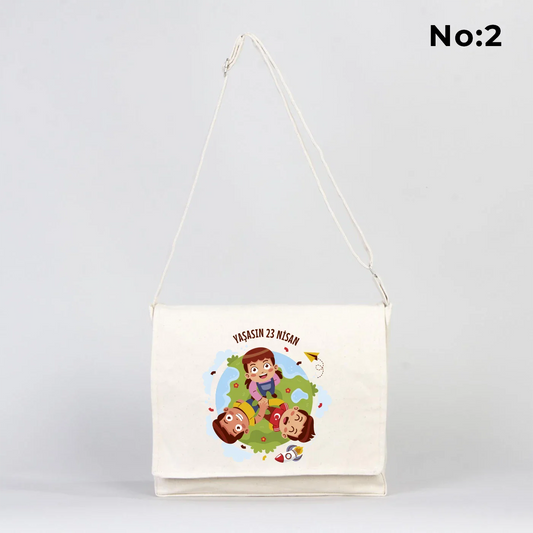 34x27x8 cm Kanvas Postacı Çantası - 23 Nisan Hediyesi - detay görünüm