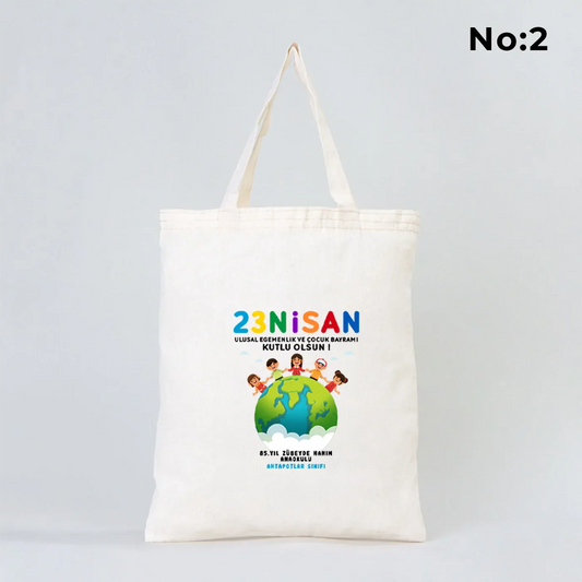 30x35 cm Ham Bez Çanta Kısa Kulp - 23 Nisan Hediyesi (Okul-Sınıf Baskılı) - detay görünüm