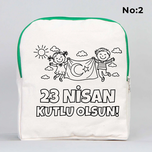Boyanabilir 25x32x10 cm Yeşil Renk VIP Kanvas Sırt Modeli - 23 Nisan Hediyesi - detay görünüm