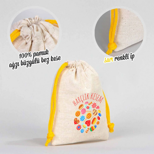 10x13 Sarı İpli Bez Kese – Bayram Harçlık Kesesi