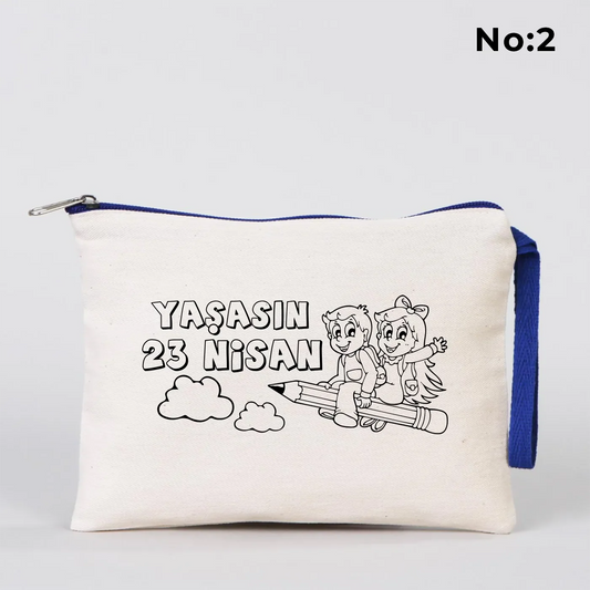 Boyanabilir 21x15 cm Saks Mavi Fermuarlı - 23 Nisan Hediyesi - detay görünüm