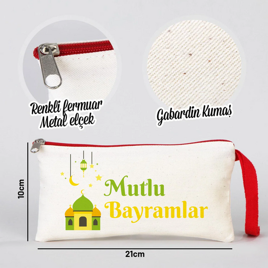 21x10 cm Kırmızı Fermuarlı Bez Kalemlik - Bayram Harçlık Cüzdanı - detay görünüm
