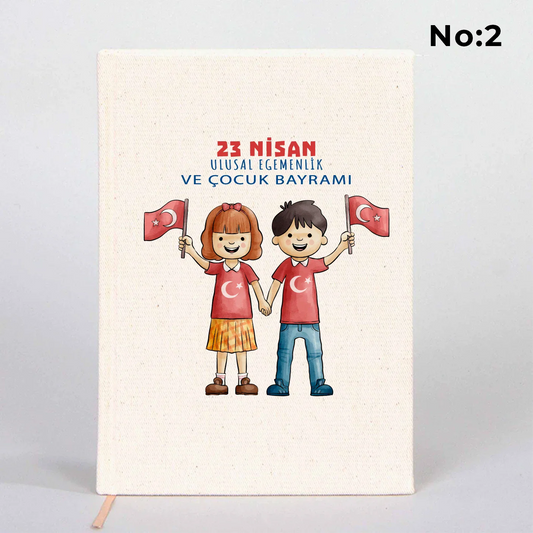 14x20 cm Ham Renk Kanvas Defter - 23 Nisan Hediyesi - detay görünüm
