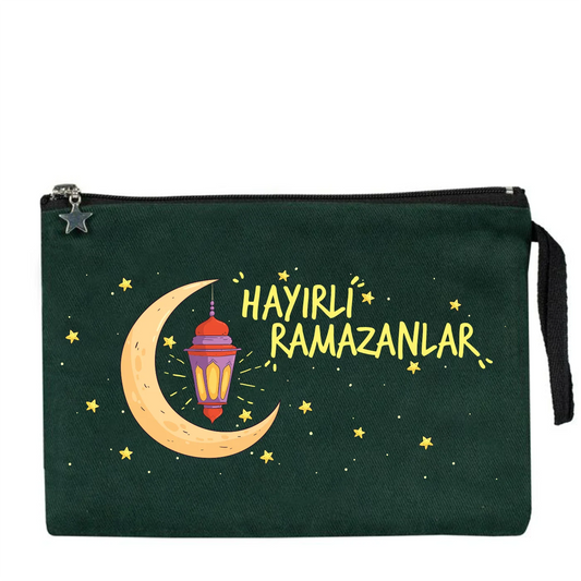 25x18 cm Çam Yeşili Astarlı Kanvas Kalemlik - Harçlık & Şeker Cüzdanı - detay görünüm