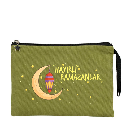 25x18 cm Yeşil Astarlı Kanvas Kalemlik - Harçlık & Şeker Cüzdanı - detay görünüm