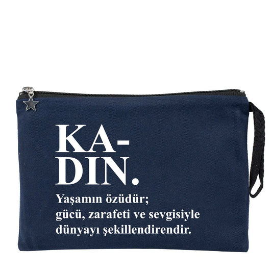 25x18 cm Lacivert Astarlı Kanvas Kalemlik - Kadınlar Günü Hediyesi - detay görünüm