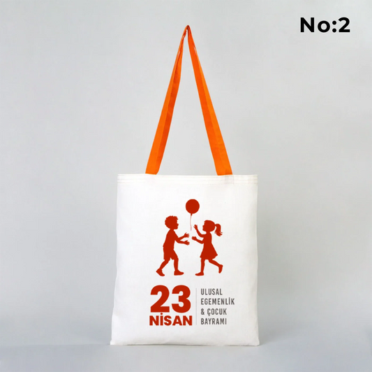 35x40 cm Turuncu Kulp Ham Bez Çanta Baskılı - 23 Nisan Hediyesi - detay görünüm