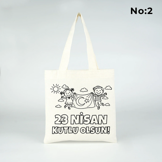 23x23 Boyanabilir Ham Bez Çanta | 23 Nisan Hediyesi - detay görünüm