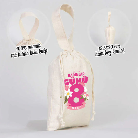 15x20 Bez Kese Tek Tutma Kısa Kulp - Kadınlar Günü Hediyesi
