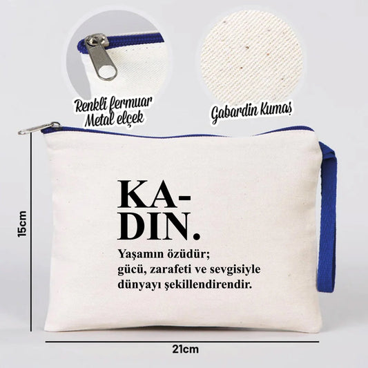 21x15 cm Saks Mavi Fermuarlı - Kadınlar Günü Hediyesi - detay görünüm