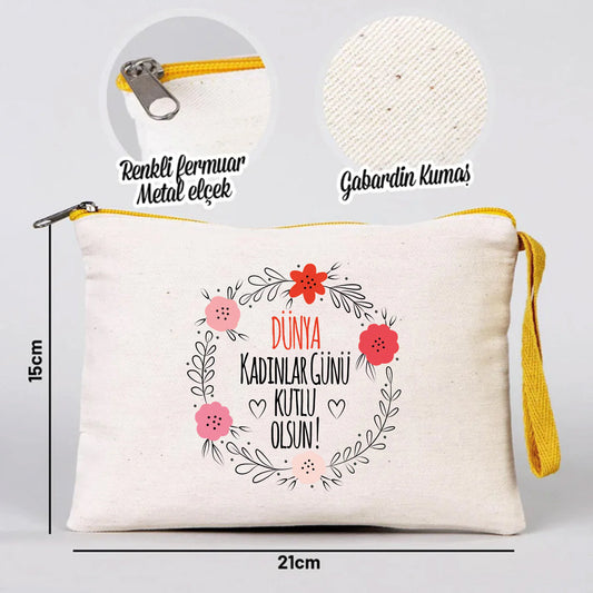 21x15 cm Sarı Fermuarlı - Kadınlar Günü Hediyesi - detay görünüm