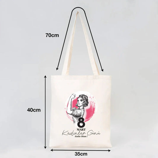 35x40 cm Gabardin Bez Çanta - Kadınlar Günü - detay görünüm