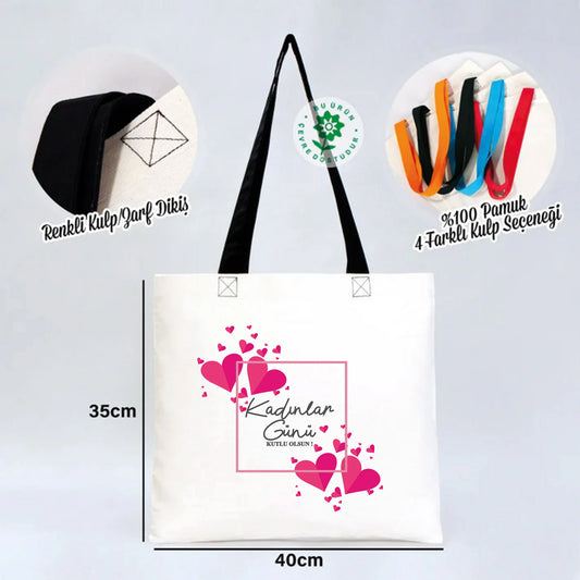 40x35 cm Gabardin Siyah Kulp Çanta - Kadınlar Günü - detay görünüm