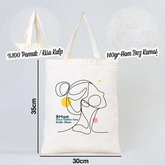 30x35 cm Ham Bez Çanta Kısa Kulp - Kadınlar Günü - detay görünüm