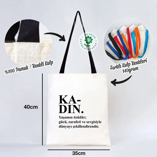 35x40 cm Siyah Kulp Ham Bez Çanta Baskılı - Kadınlar Günü - detay görünüm
