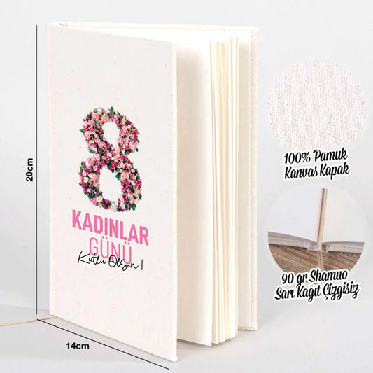 14x20 cm Ham Renk Kanvas Defter - Kadınlar Günü Hediyesi - detay görünüm