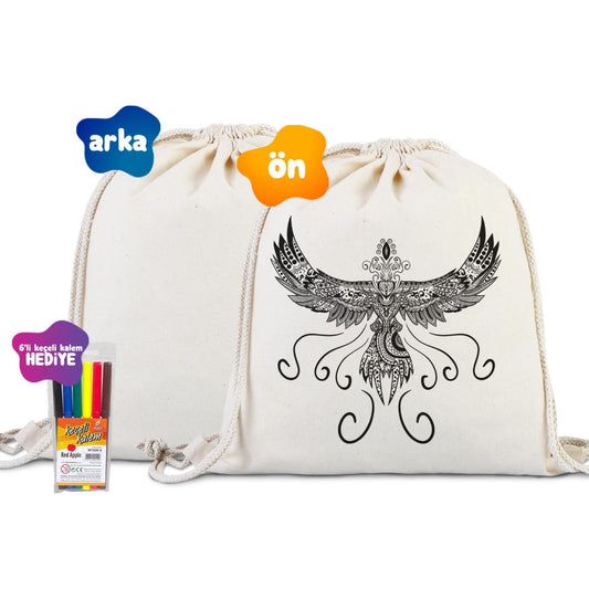 Mandala Anka - Boyanabilir Büzgülü Sırt Çanta - Kalemli - istecanta.com