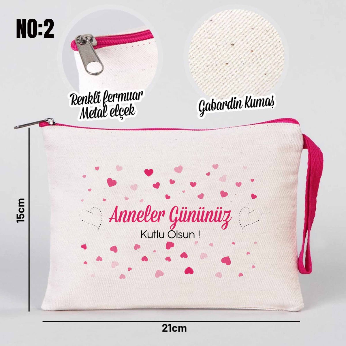 Anneler Günü Renkli Fermuarlı Clutch 21x15 cm - istecanta.com