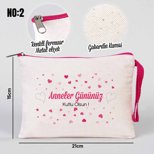 Anneler Günü Renkli Fermuarlı Clutch 21x15 cm - istecanta.com