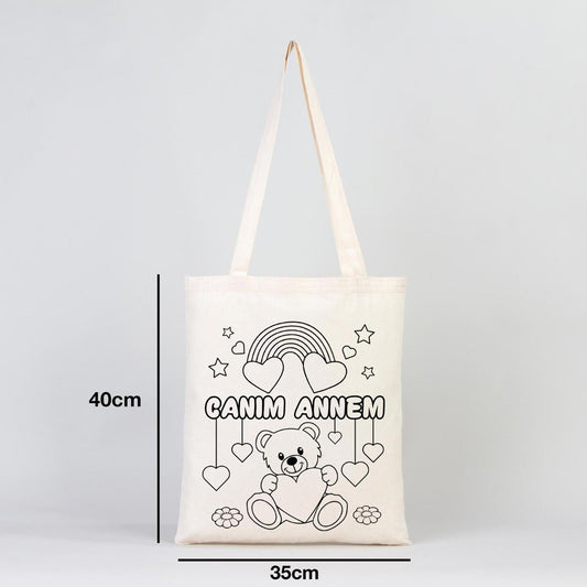 Anneler Günü Boyama Set 2 - 25 Adet Canım Annem Boyanabilir Çanta / 4 Adet 12'li Keçeli Kalem - istecanta.com