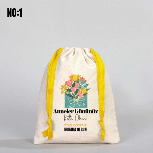 Anneler Günü Bez Kese 15x20 cm - Renkli İp - istecanta.com