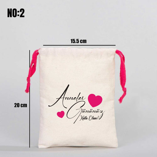 Anneler Günü Bez Kese 15x20 cm - Renkli İp - istecanta.com