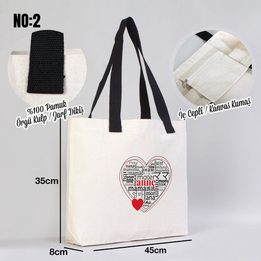 Anneler Gününe Özel Kanvas Alışveriş/Market Çantası 45x35x8 cm - Dıştan Örgü Kulp Siyah - istecanta.com