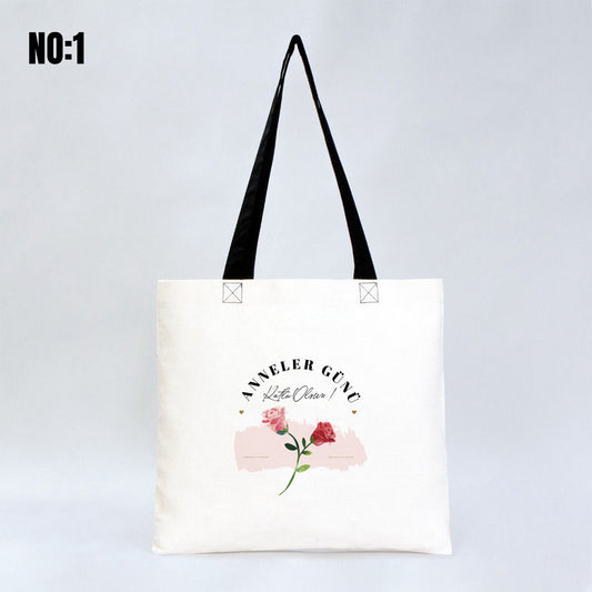 Anneler Gününe Özel Gabardin Bez Çanta - Renkli Kulp 40x35cm - istecanta.com