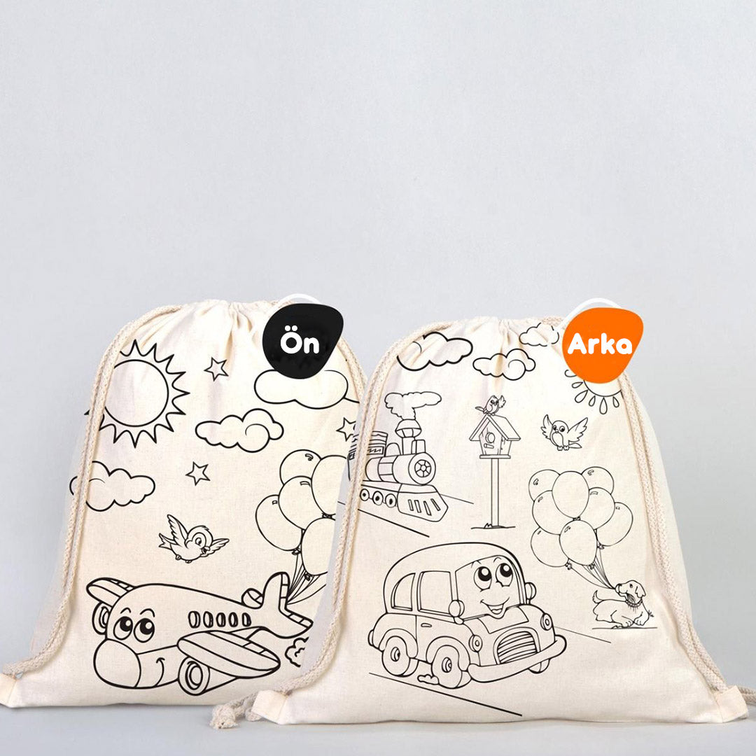 Büzgülü Çanta Hobi Boyama Set 1 - 20 Adet Boyanabilir Büzgülü Çanta / 2 Adet Carioca Kumaş Boya Kalemi - istecanta.com