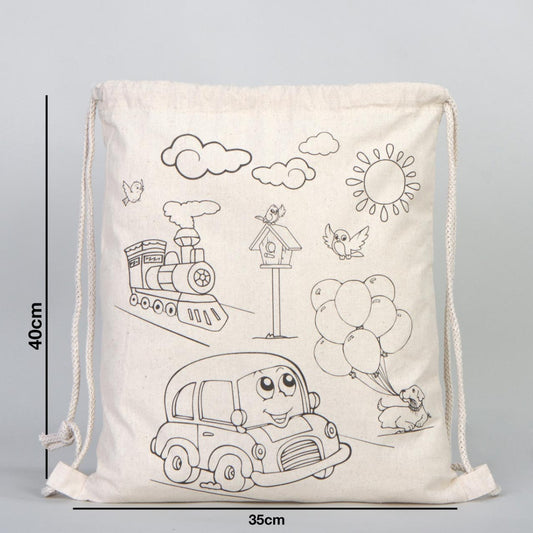 Bammerz İp Büzgülü Bez Sırt Çantası 35X40 cm Araba-Uçak - istecanta.com