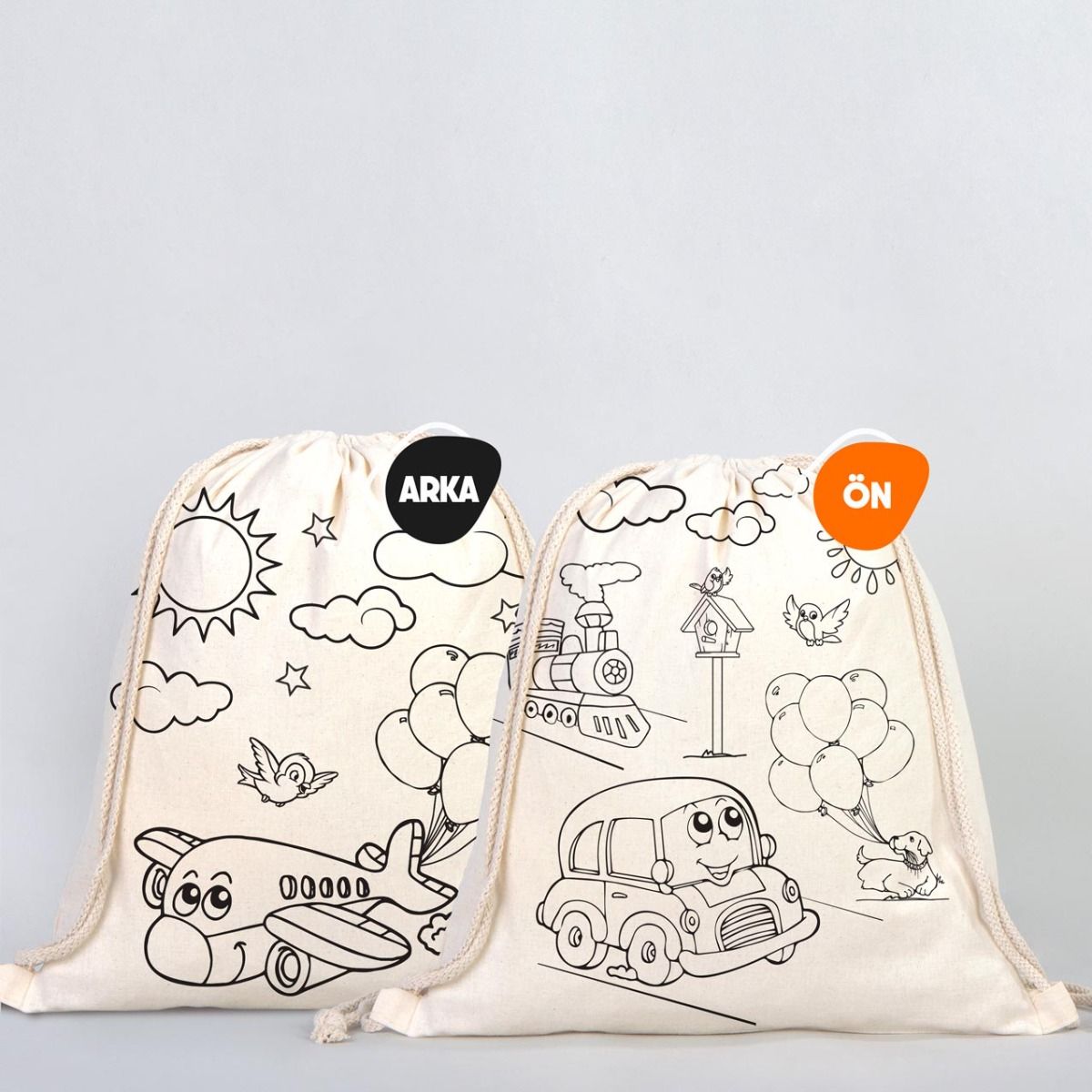 Yıkanabilir Büzgülü Eğlence Seti - 5 Adet Boyanabilir Büzgülü Boyanabilir Çanta / 1 Adet Keçeli Kalem 12'li - istecanta.com