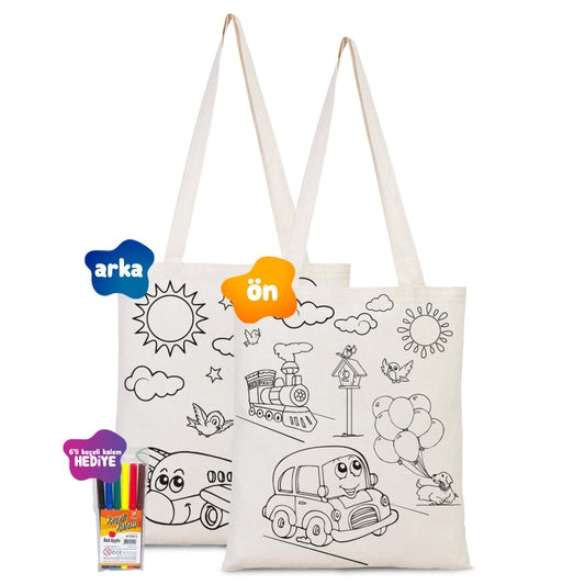 Araba-Uçak Boyanabilir Çanta - Kalemli - istecanta.com