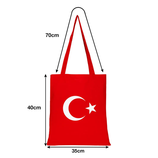 Ay Yıldız Baskılı Kırmızı Ham Bez Çanta, 35x40cm - istecanta.com