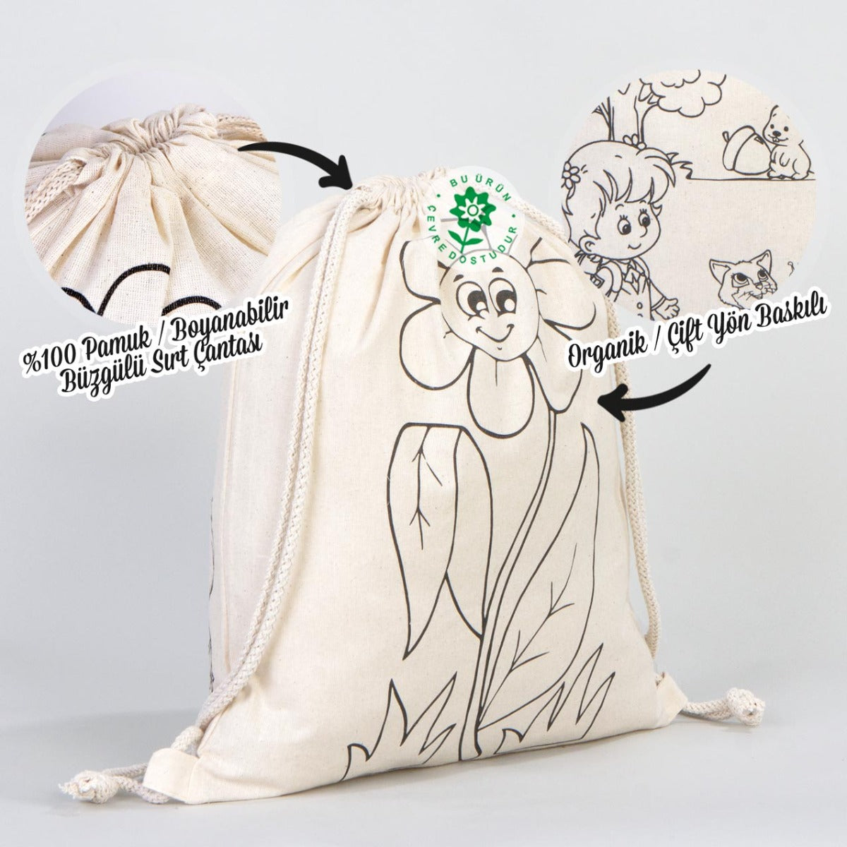 Bammerz Boyanabilir Büzgülü Bez Çanta Ayçicek Çocuk - istecanta.com