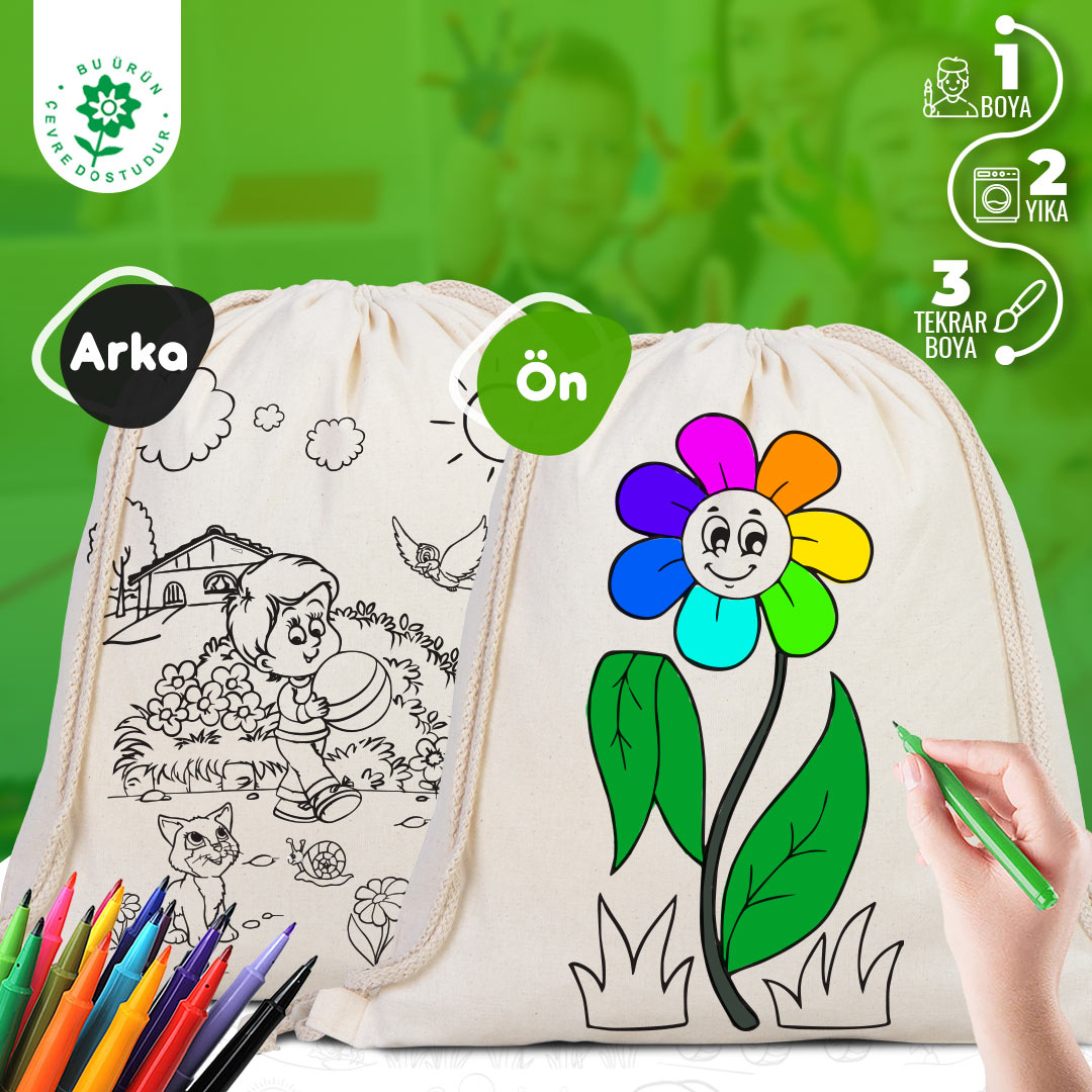 Bammerz Boyanabilir Büzgülü Bez Çanta Ayçicek Çocuk - istecanta.com