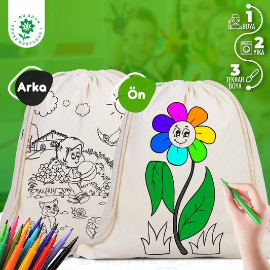 Bammerz Boyanabilir Büzgülü Bez Çanta Ayçicek Çocuk - istecanta.com