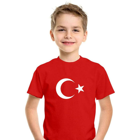Ay Yıldız Baskılı Promosyon Çocuk Tişört - Kırmızı - istecanta.com
