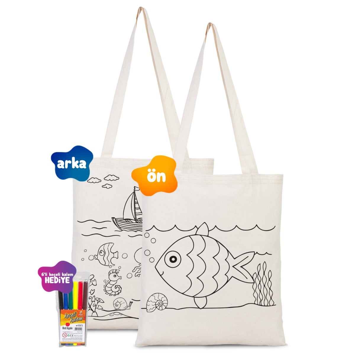 Balık - Kayık Boyanabilir Çanta - Kalemli - istecanta.com