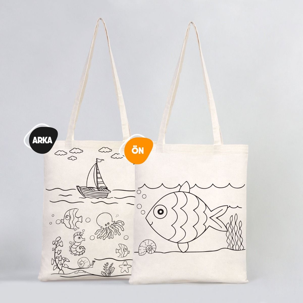 Balık - Kayık Boyanabilir Çanta - Kalemli - istecanta.com