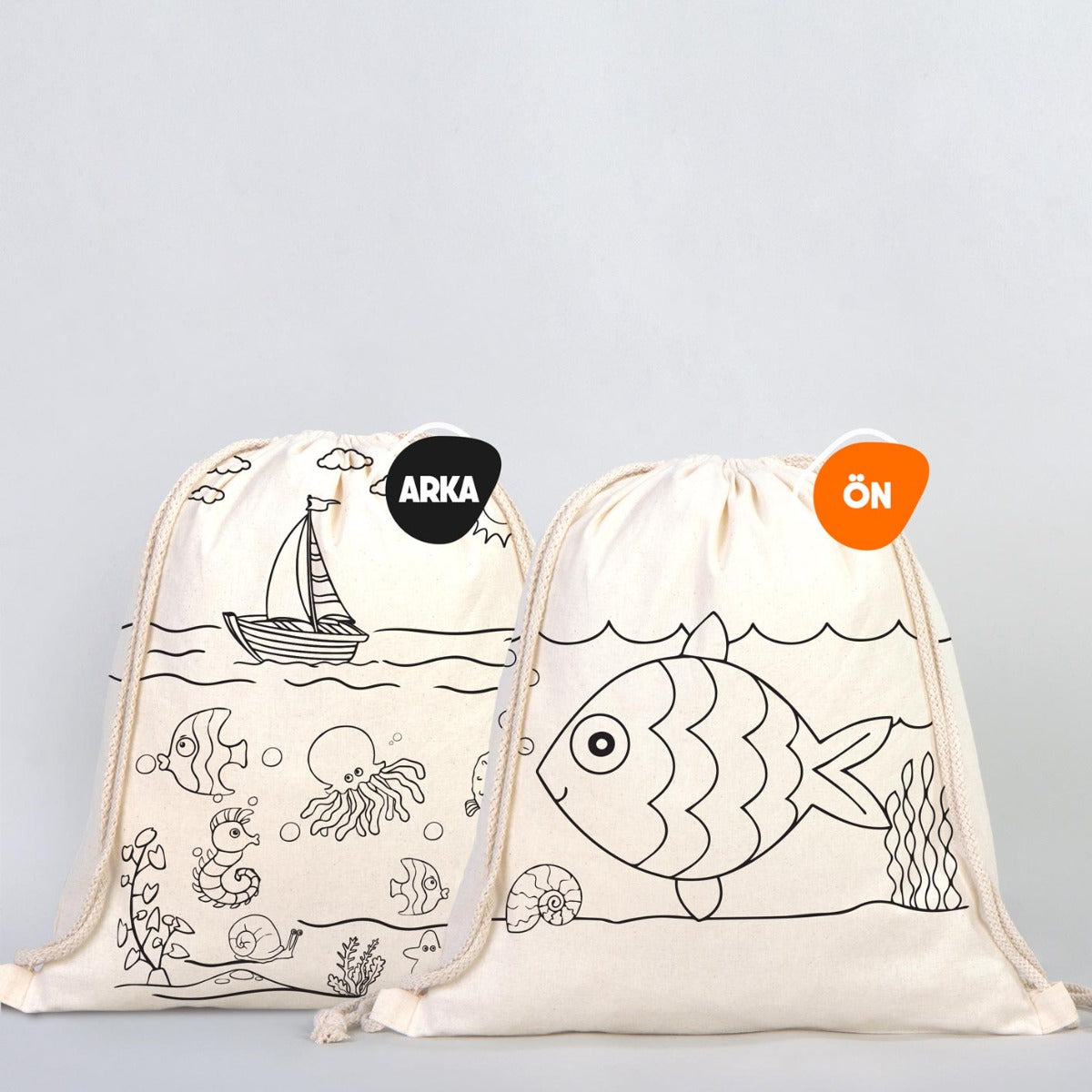 Bammerz İp Büzgülü Bez Sırt Çantası 35X40 cm Balık - Kayık - istecanta.com