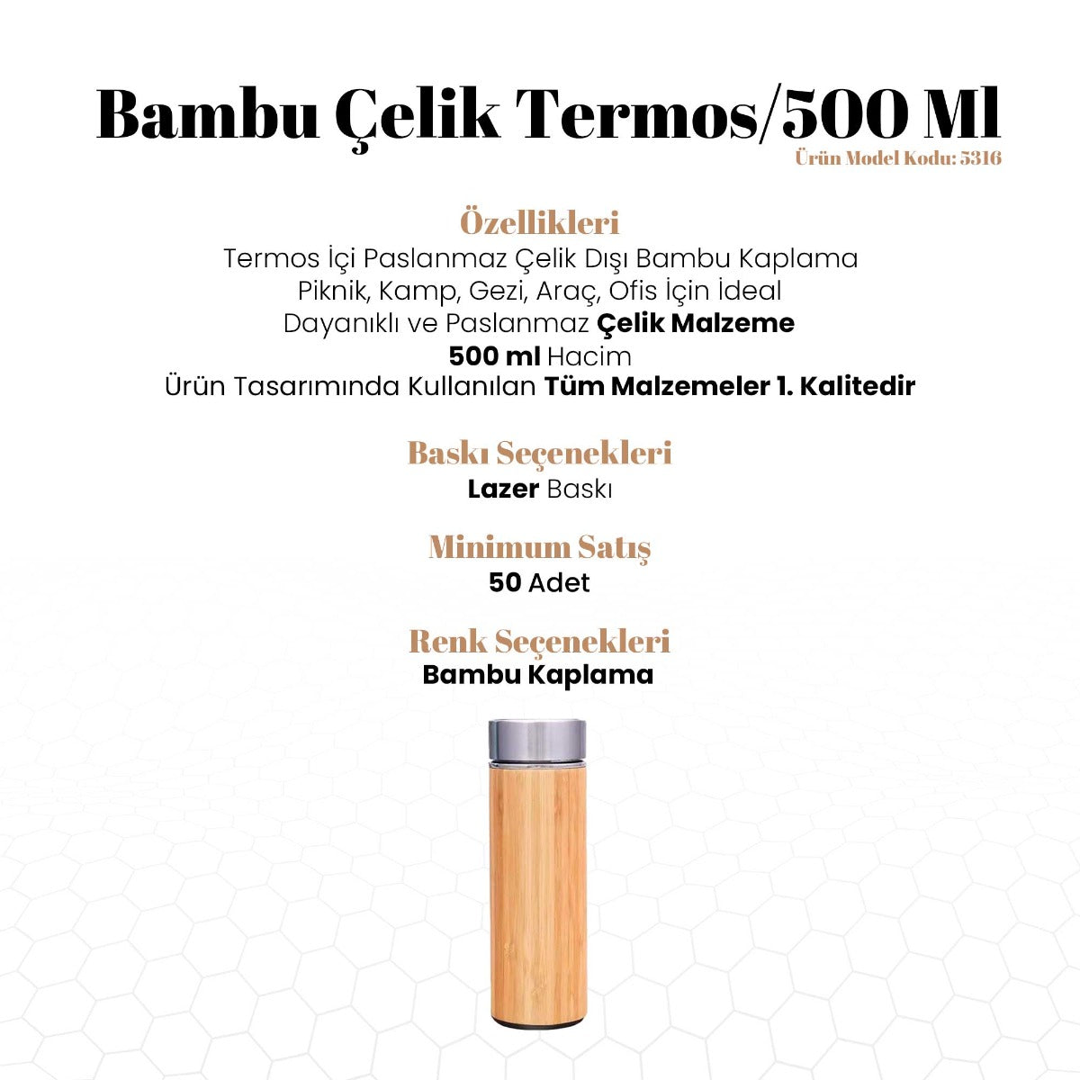 Bambu Çelik Termos / 500 Ml-5316 - istecanta.com