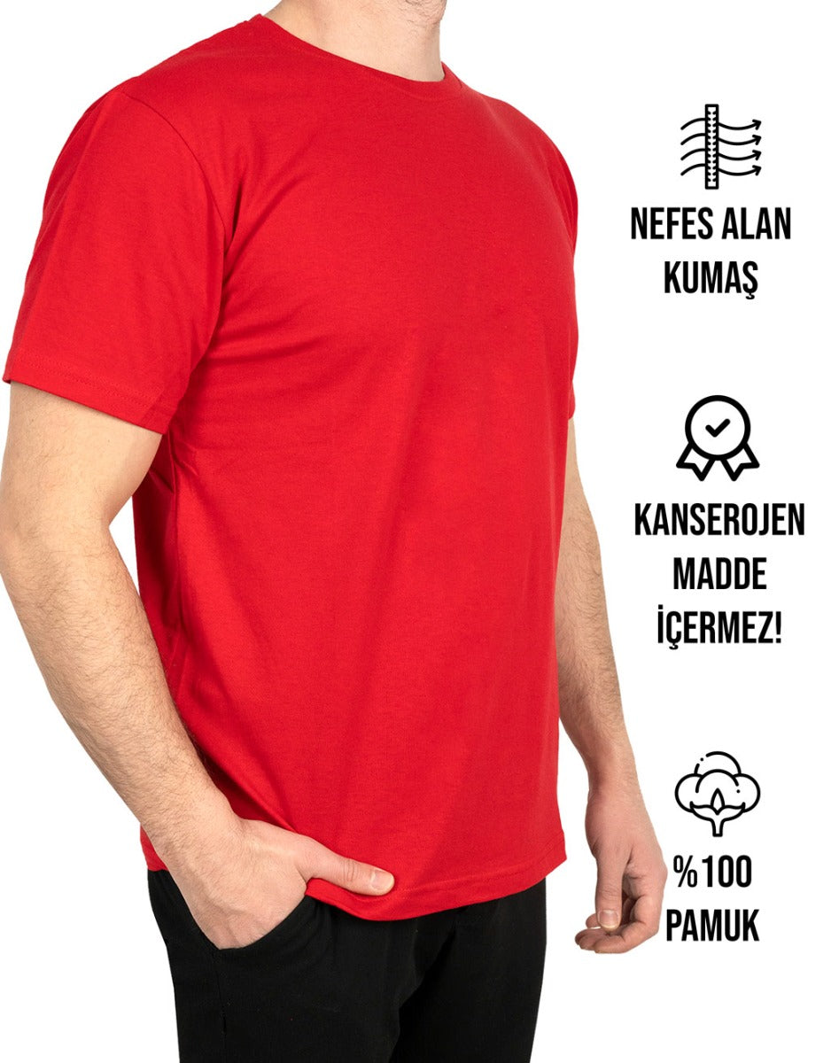Basic T-shirt Kırmızı - Baskılı - istecanta.com