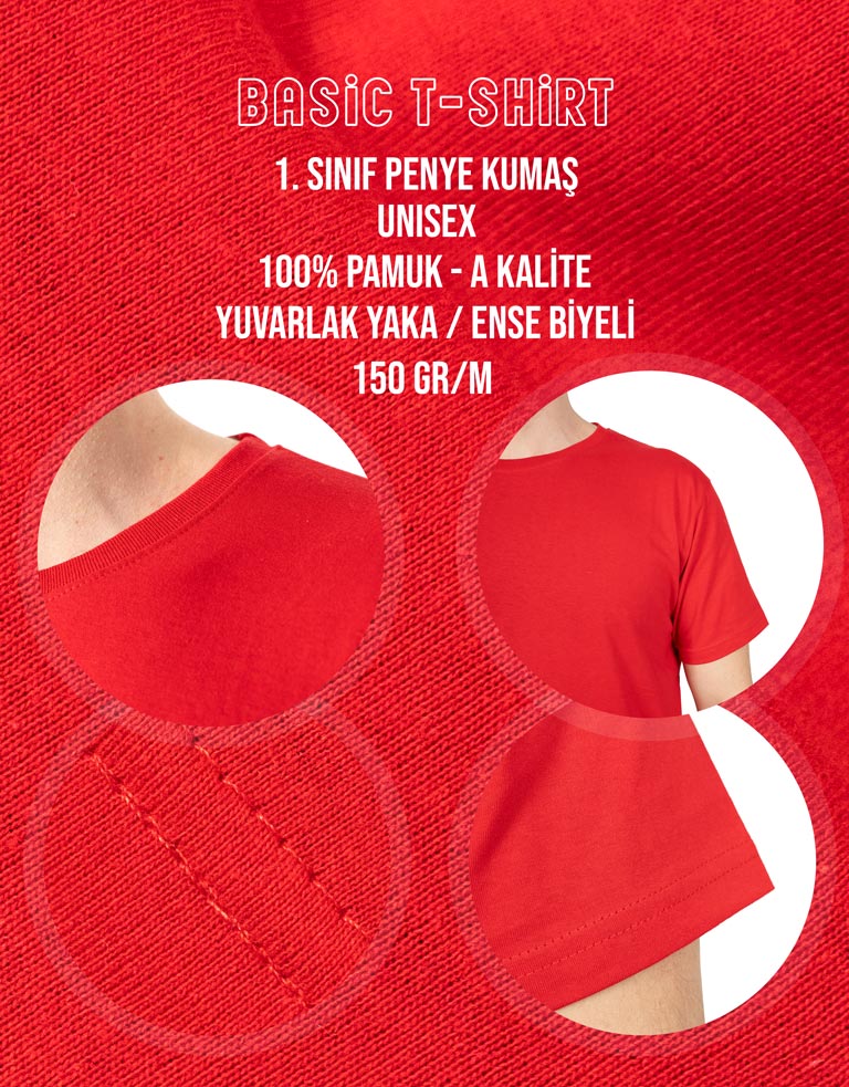 Basic T-shirt Kırmızı - Baskılı - istecanta.com