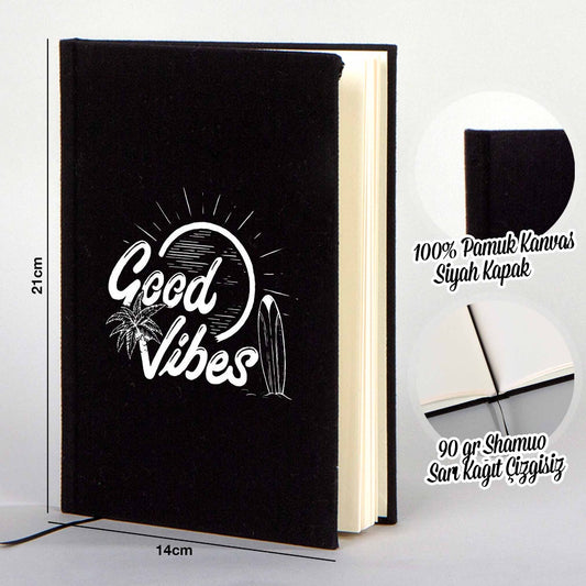 Baskılı Kanvas Defter Siyah 14x21cm - istecanta.com