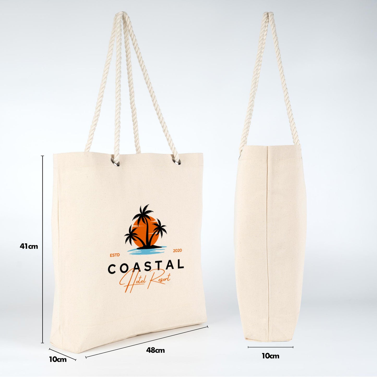 Baskılı Kanvas Alışveriş & Plaj&Geniş Hacim Halat Kulp Çanta - 48x41x10 cm İç cep